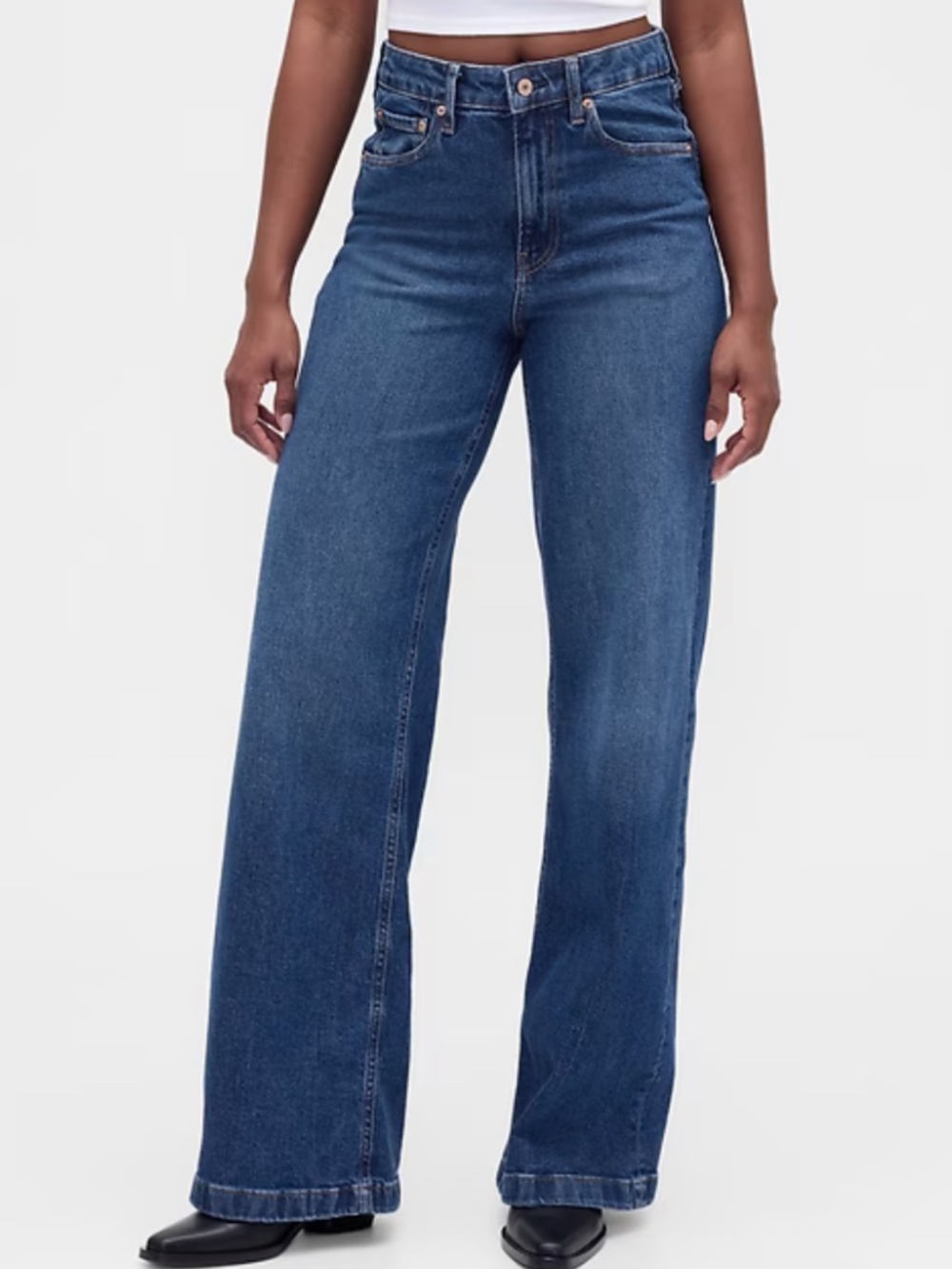 NWT Curvy High Rise Stride Wide-Leg Jeans Dark Indigo - Picture 2 of 9